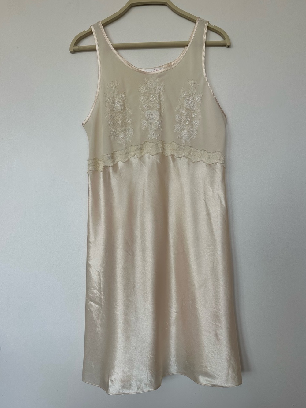Oscar de la Renta Pink Label Ivory Lace Satin Chemise Nightgown Small